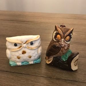 Vintage Enesco ceramic owl napkin holder and advertising filler brush owl
